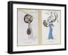 The Eagle Owl Fur Hat" and "The Crane Hat," Cartoon Fashion Plates, 1910-Xavier Sager-Framed Giclee Print