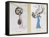 The Eagle Owl Fur Hat" and "The Crane Hat," Cartoon Fashion Plates, 1910-Xavier Sager-Framed Stretched Canvas