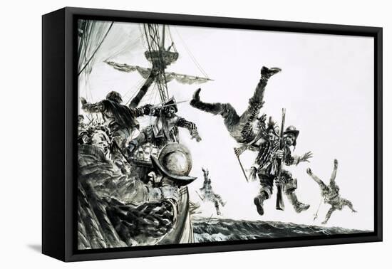 The Earl of Cumberland, Pirate, Boards a Portuguese Carrack-Graham Coton-Framed Stretched Canvas