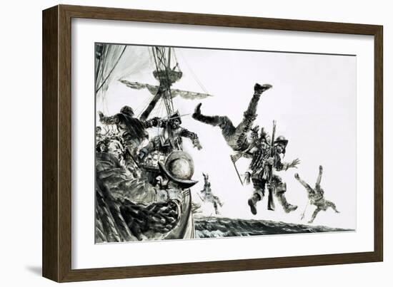 The Earl of Cumberland, Pirate, Boards a Portuguese Carrack-Graham Coton-Framed Giclee Print