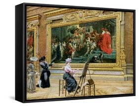 The Earnest Pupil in the Rubens' Room, 1902 (Oil on Canvas)-Louis Beroud-Framed Stretched Canvas