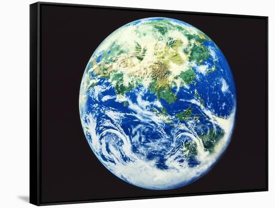 The earth, computer graphic, black background-null-Framed Stretched Canvas