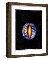 The Earth with the Center Cutaway to Reveal it's Core-null-Framed Art Print