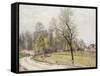 The Edge of the Forest in Spring, in Evening-Alfred Sisley-Framed Stretched Canvas