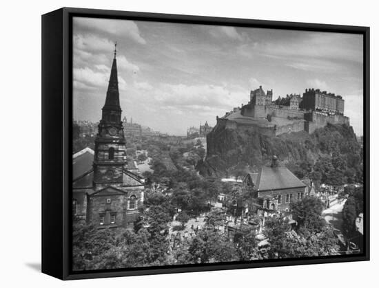 The Edinburgh Castle Sitting High on a Rock Above St. Cuthbert's Church-Hans Wild-Framed Stretched Canvas