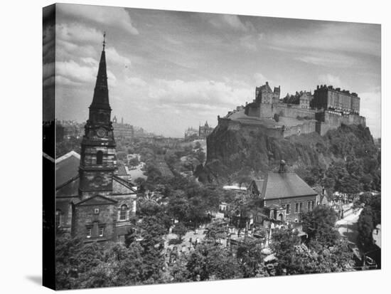 The Edinburgh Castle Sitting High on a Rock Above St. Cuthbert's Church-Hans Wild-Stretched Canvas