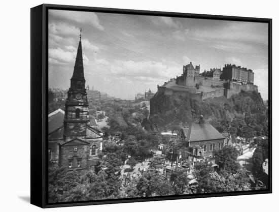 The Edinburgh Castle Sitting High on a Rock Above St. Cuthbert's Church-Hans Wild-Framed Stretched Canvas