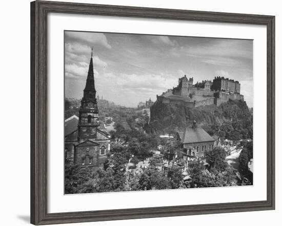 The Edinburgh Castle Sitting High on a Rock Above St. Cuthbert's Church-Hans Wild-Framed Photographic Print