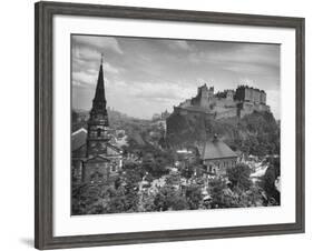 The Edinburgh Castle Sitting High on a Rock Above St. Cuthbert's Church-Hans Wild-Framed Photographic Print