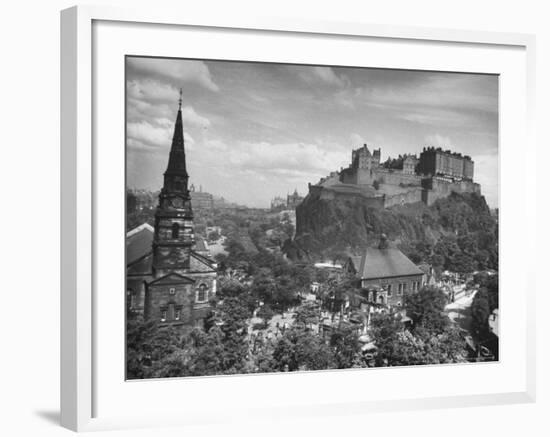 The Edinburgh Castle Sitting High on a Rock Above St. Cuthbert's Church-Hans Wild-Framed Photographic Print