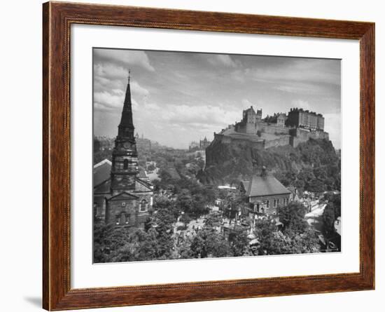 The Edinburgh Castle Sitting High on a Rock Above St. Cuthbert's Church-Hans Wild-Framed Photographic Print