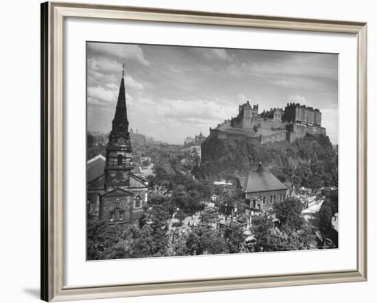 The Edinburgh Castle Sitting High on a Rock Above St. Cuthbert's Church-Hans Wild-Framed Photographic Print