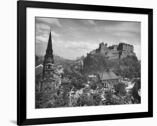 The Edinburgh Castle Sitting High on a Rock Above St. Cuthbert's Church-Hans Wild-Framed Photographic Print