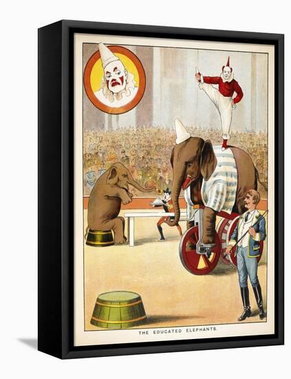 The Educated Elephants'. an Involving Elephants and Clowns in a Circus-null-Framed Stretched Canvas