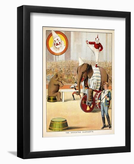 The Educated Elephants'. an Involving Elephants and Clowns in a Circus-null-Framed Premium Giclee Print