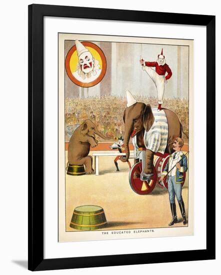 The Educated Elephants'. an Involving Elephants and Clowns in a Circus-null-Framed Giclee Print