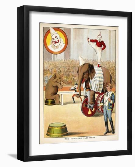 The Educated Elephants'. an Involving Elephants and Clowns in a Circus-null-Framed Giclee Print