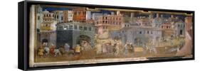 The effects of good government in cities-Ambrogio Lorenzetti-Framed Stretched Canvas