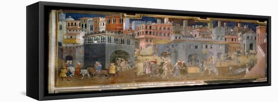 The effects of good government in cities-Ambrogio Lorenzetti-Framed Stretched Canvas