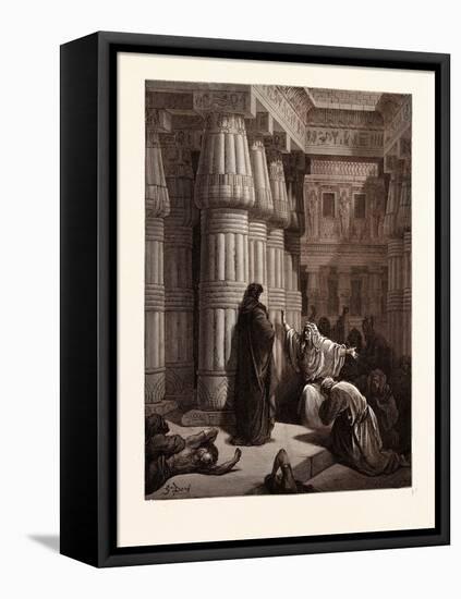 The Egyptians Urge Moses to Depart-Gustave Dore-Framed Stretched Canvas
