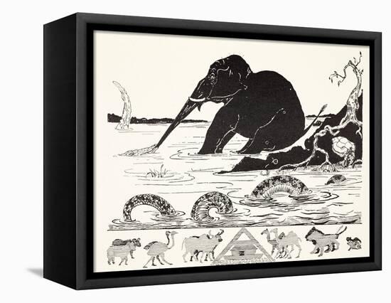 The Elephant's Child Having His Nose Pulled by the Crocodile-Rudyard Kipling-Framed Stretched Canvas