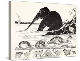 The Elephant's Child Having His Nose Pulled by the Crocodile-Rudyard Kipling-Stretched Canvas