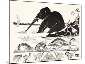 The Elephant's Child Having His Nose Pulled by the Crocodile-Rudyard Kipling-Mounted Giclee Print