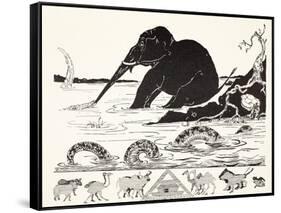 The Elephant's Child Having His Nose Pulled by the Crocodile-Rudyard Kipling-Framed Stretched Canvas