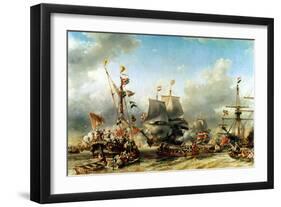 The Embarkation of the De Ruyter and the De Witt off Texel in 1667, 1850-51-Louis Eugene Gabriel Isabey-Framed Giclee Print