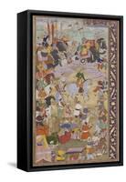 The Emperor Akbar Hunts at Sanganer on His Way to Gujarat, 1600-10-Mukund-Framed Stretched Canvas