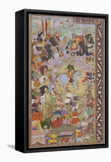 The Emperor Akbar Hunts at Sanganer on His Way to Gujarat, 1600-10-Mukund-Framed Stretched Canvas