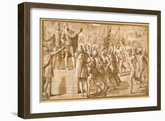 The Emperor Constantine, Addressing His Troops, Startled by the Vision of the Cross in the Sky-Giovanni Francesco Penni-Framed Giclee Print