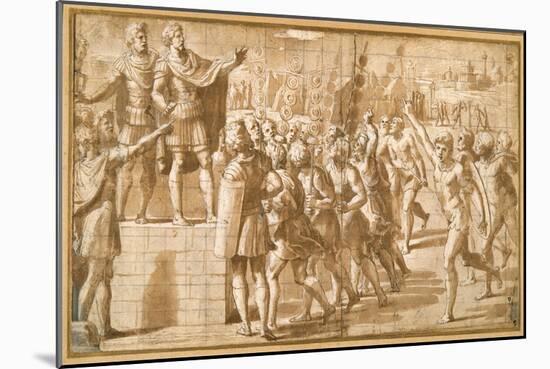 The Emperor Constantine, Addressing His Troops, Startled by the Vision of the Cross in the Sky-Giovanni Francesco Penni-Mounted Giclee Print