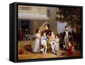 The Emperor Napoleon I on the Terrace of the Château Saint-Cloud Surrounded by His Children-Louis Ducis-Framed Stretched Canvas
