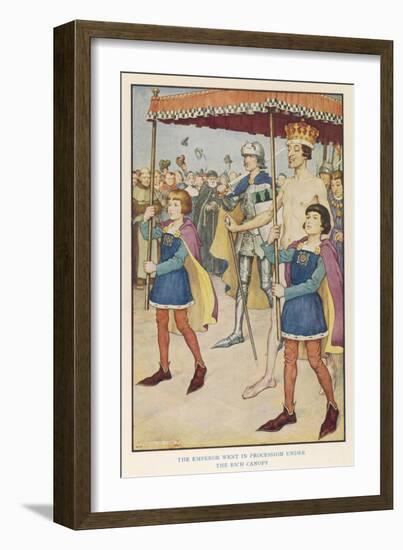 The Emperor Walks Naked Through the Crowd of Citizens Under a Canopy Held up by Pages-Monro S. Orr-Framed Art Print