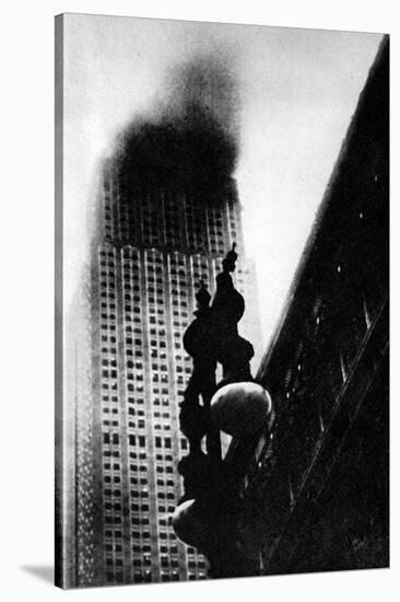 The Empire State Building, New York, on Fire, 1945-null-Stretched Canvas