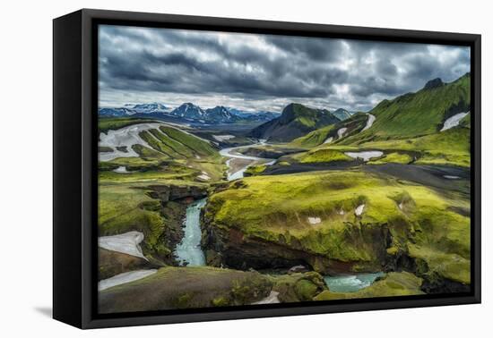 The Emstrua River, Thorsmork with the Krossarjokull Glacier in the Background, Iceland-Ragnar Th Sigurdsson-Framed Stretched Canvas