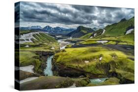 The Emstrua River, Thorsmork with the Krossarjokull Glacier in the Background, Iceland-Ragnar Th Sigurdsson-Stretched Canvas