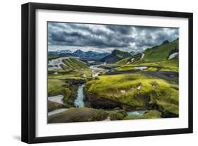 The Emstrua River, Thorsmork with the Krossarjokull Glacier in the Background, Iceland-Ragnar Th Sigurdsson-Framed Photographic Print