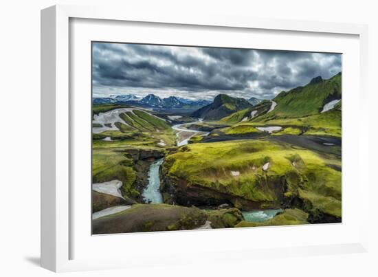 The Emstrua River, Thorsmork with the Krossarjokull Glacier in the Background, Iceland-Ragnar Th Sigurdsson-Framed Photographic Print