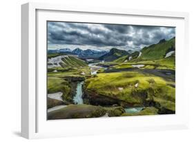 The Emstrua River, Thorsmork with the Krossarjokull Glacier in the Background, Iceland-Ragnar Th Sigurdsson-Framed Photographic Print