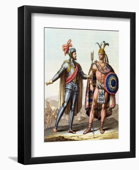 The Encounter Between Hernan Cortes and Montezuma II from "Le Costume Ancien Ou Moderne"-Gallo Gallina-Framed Giclee Print