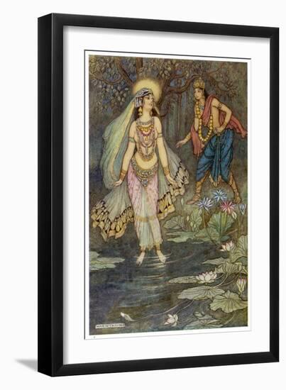 The Encounter Between Shantanu and Ganga, the Goddess Who Personifies the Ganges River-null-Framed Art Print