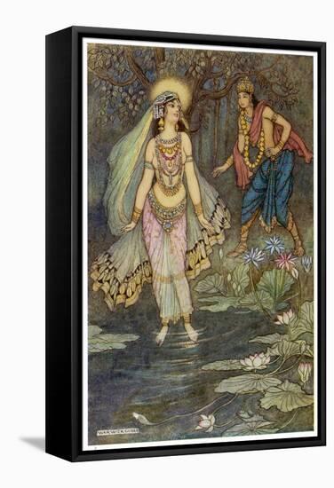 The Encounter Between Shantanu and Ganga, the Goddess Who Personifies the Ganges River-null-Framed Stretched Canvas