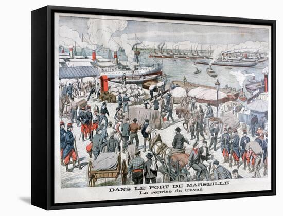 The End of the Strike by Dock Workers at the Port of Marseilles, France, 1904-null-Framed Stretched Canvas