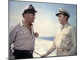 THE ENEMY BELOW by DickPowell with Robert Mitchum, Curd Jurgens, 1957 (photo)-null-Mounted Photo