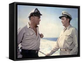 THE ENEMY BELOW by DickPowell with Robert Mitchum, Curd Jurgens, 1957 (photo)-null-Framed Stretched Canvas