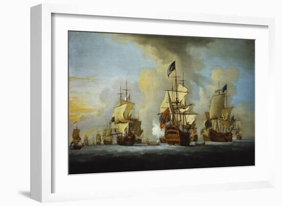 The English Fleet at Anchor with the Admiral's Ship Signalling to the Vice and Rear Admirals-Peter Monamy-Framed Giclee Print