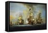 The English Fleet at Anchor with the Admiral's Ship Signalling to the Vice and Rear Admirals-Peter Monamy-Framed Stretched Canvas