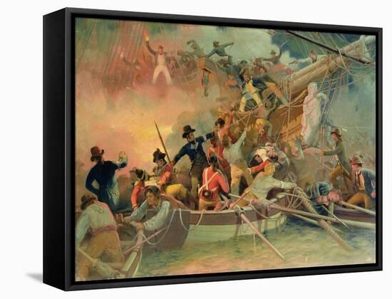 The English Navy Conquering a French Ship Near the Cape Camaro-null-Framed Stretched Canvas